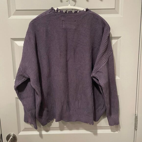 Pistola Eva Oversized Distressed Purple Cotton Sweater, size S - Picture 2 of 10